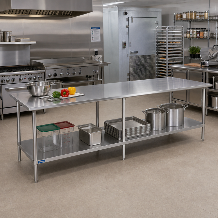 Product image #2 for 108" x 36" 400 Series Stainless Steel Work Table with Adjustable Undershelf