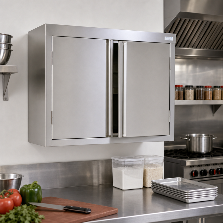 Product image #2 for BK Resources 36 Inch Wall-Mounted Stainless Steel Wall Cabinet with Hinged Doors