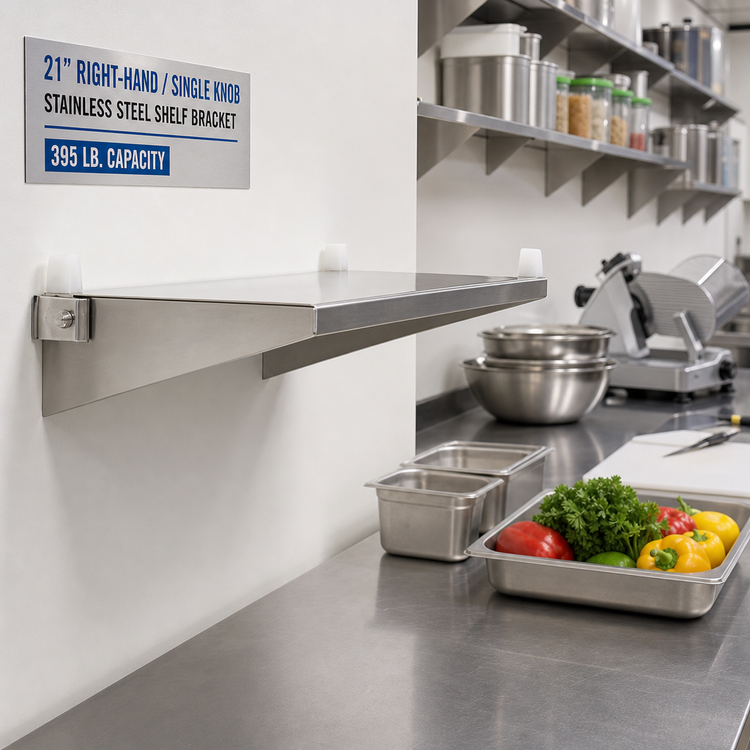 Product image #2 for Right-Hand 21-Inch Single Knob Stainless Steel Shelf Bracket for Cantilevered Shelving, 395 lb. Capacity