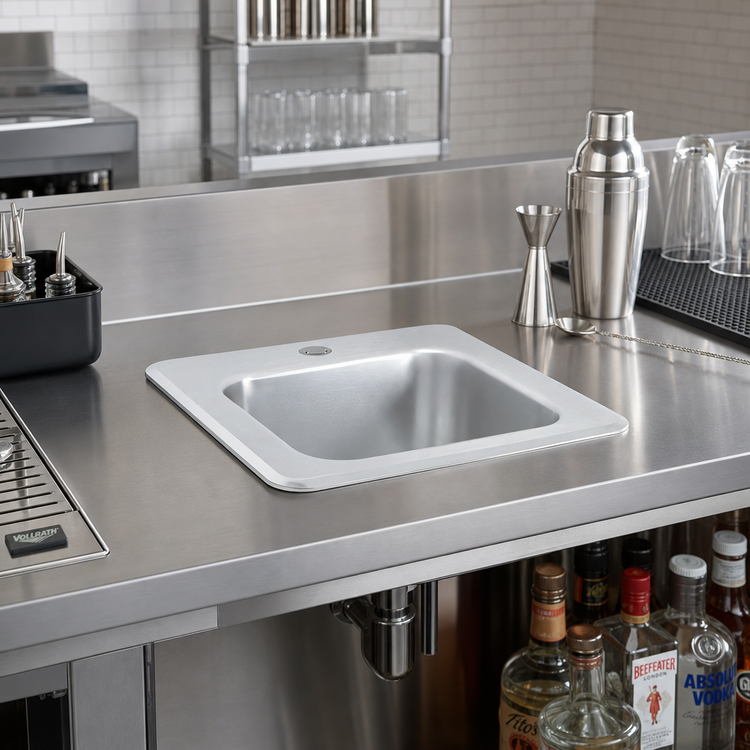 Product image #2 for Vollrath Drop-In Self-Rimming Underbar Sink for Electronic Mixing Faucet, 15 x 15 Inch, 304 Stainless Steel