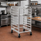 Thumbnail image #2 for Dinex DXPA3618265 Mobile Counter-Height Aluminum Pan Rack, 5-Pan, End-Loading, Open Sides, for 18 x 26-Inch Pans