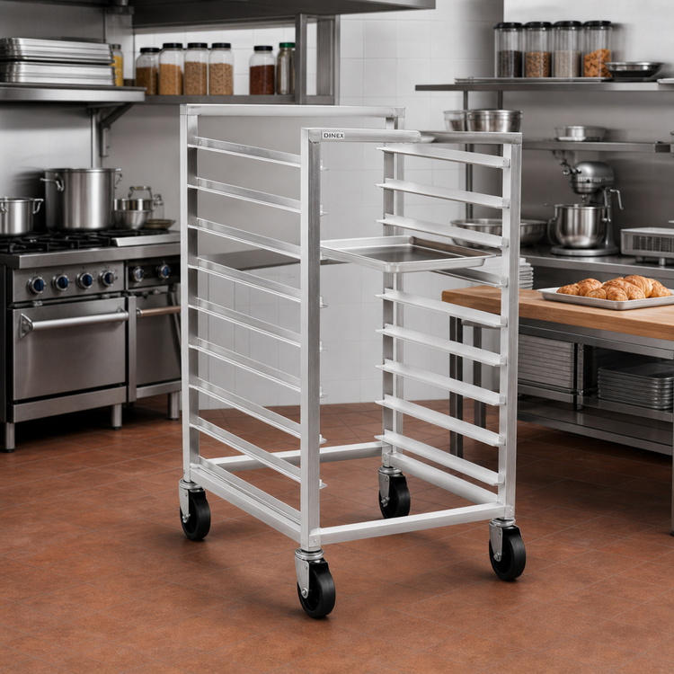 Product image #2 for Dinex Mobile Counter-Height Aluminum Pan Rack for 5 18" x 26" Pans