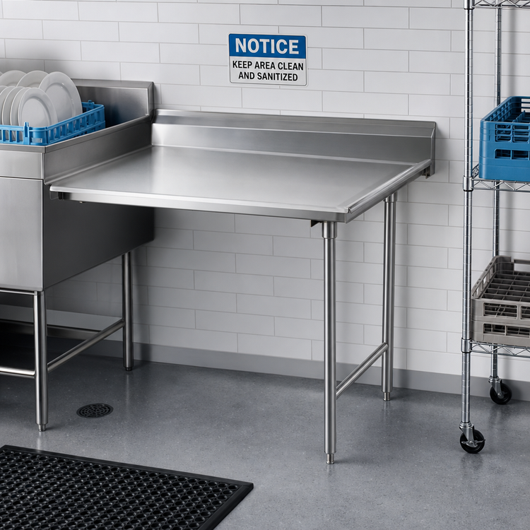 Product image #2 for Eagle Group Straight Clean Dishtable, 48 x 30 Inch, Right-to-Left, 16/430 Stainless Steel Top, 8 Inch Backsplash