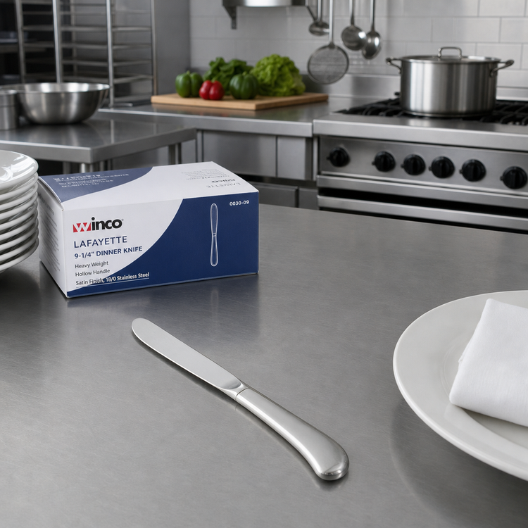 Product image #3 for Winco Lafayette 9-1/4 Inch Dinner Knife, Heavy Weight, Hollow Handle, Satin Finish, 18/0 Stainless Steel