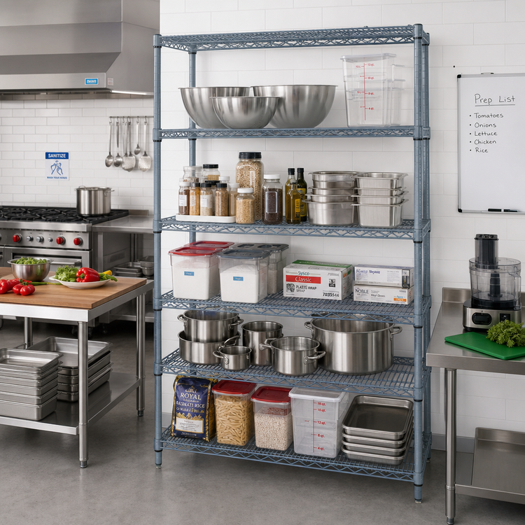 Product image #2 for Quantum 72"W x 30"D x 86"H Wire Shelving Starter Kit with 5 Shelves, Gray Epoxy Antimicrobial Finish