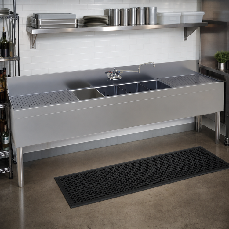 Product image #2 for Glastender 96-Inch Four-Compartment Stainless Steel Underbar Sink Unit with Dual 24-Inch Drainboards