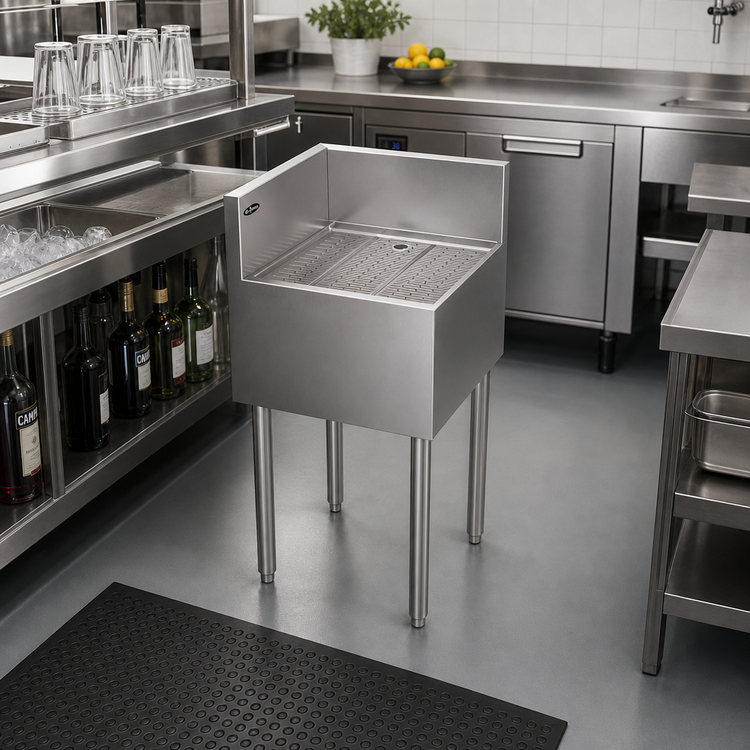 Product image #2 for Krowne Royal Series Freestanding Left End Return Underbar Corner Drainboard, Stainless Steel, 18 x 19 Inches