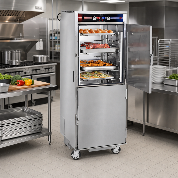 Product image #3 for FWE Clymate IQ Controlled Venting Humidified Heated Holding Cabinet, Mobile, 12 Full-Size Sheet Pan Capacity, Dutch Doors