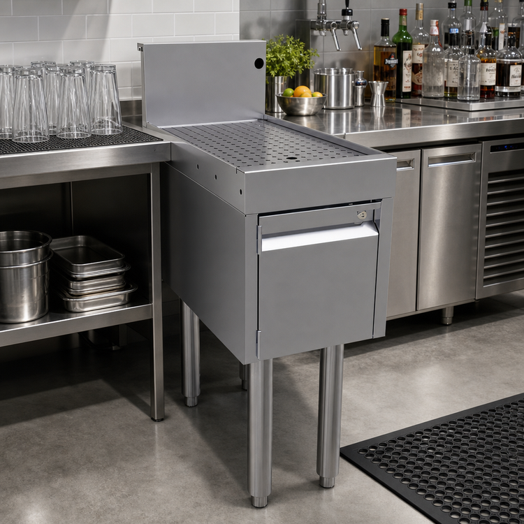 Product image #2 for Glastender Underbar Drainboard Half Cabinet with Door, 12" W x 24" D, Stainless Steel