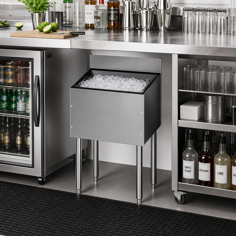 Product image #2 for CHOICE by Glastender 12-Inch Wide Stainless Steel Underbar Ice Bin, 33 lb Capacity