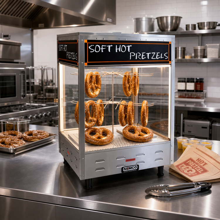 Product image #2 for Countertop Revolving Pretzel Merchandiser with Tempered Glass Case and Illuminated Interior