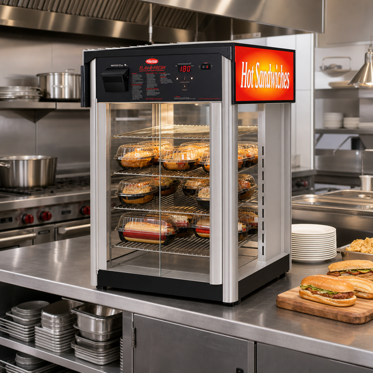 Product image #2 for Hatco Flav-R-Fresh® Pass-Thru Countertop Hot Food Holding & Display Cabinet, 2-Door, 4-Shelf, 1.39 kW