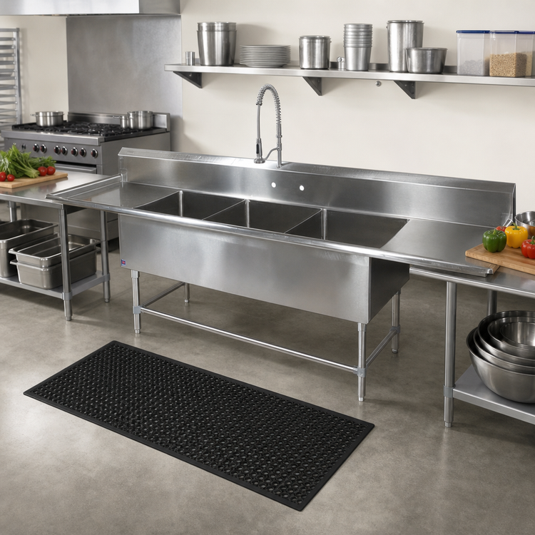 Product image #2 for John Boos Pro-Bowl 3-Compartment Sink with Left and Right Drainboards, 16 Gauge Stainless Steel, 99-1/4-Inch Wide