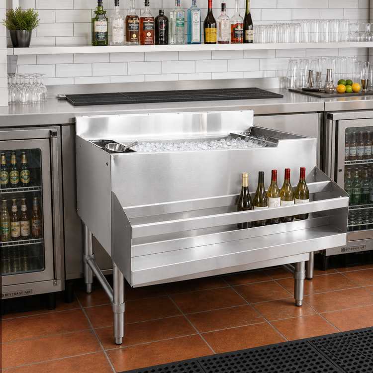 Product image #2 for Omcan CS-ICB-36 36-Inch Underbar Stainless Steel Ice Bin with 12-Inch Deep Bowl, 3-Inch Backsplash, and Bottle Holders