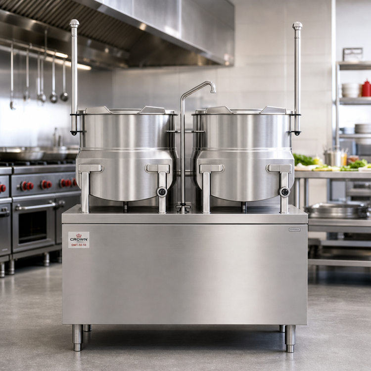 Product image #2 for Crown DMT-10-10 Direct Steam Double 10-Gallon Tilting Kettle with 24-Inch Cabinet Base