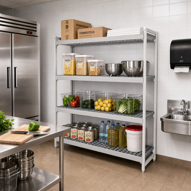 Product image #2 for Fermostock 4-Tier Polymer Shelving Unit Expansion Kit, 64W x 18D x 71H, Gray