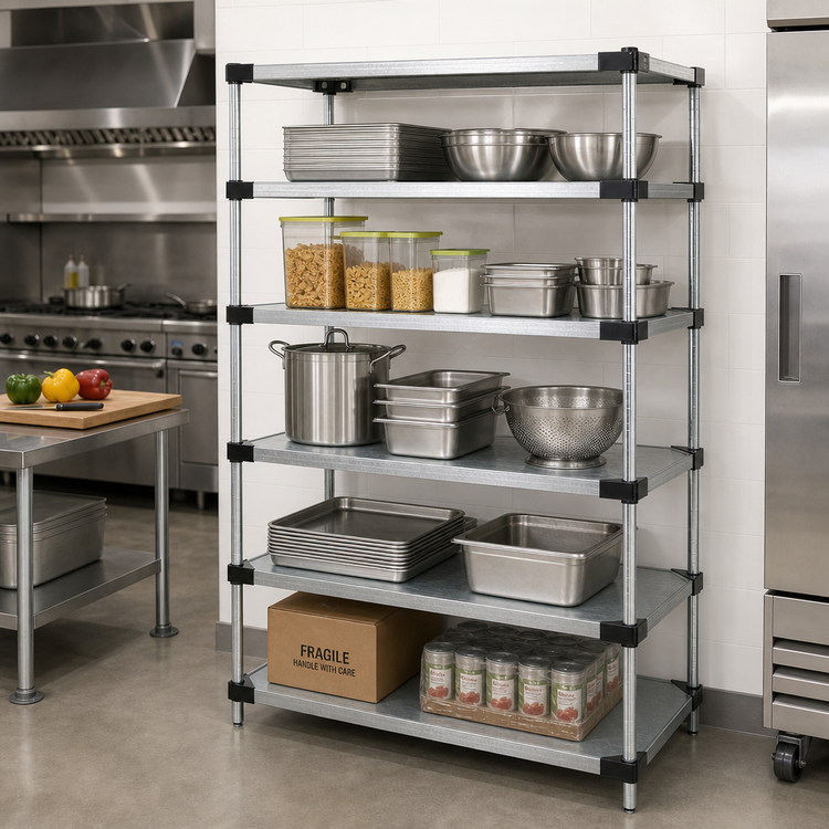 Product image #2 for Quantum 54 Inch W x 18 Inch D x 63 Inch H Solid Shelving Starter Kit with 5 Solid Shelves