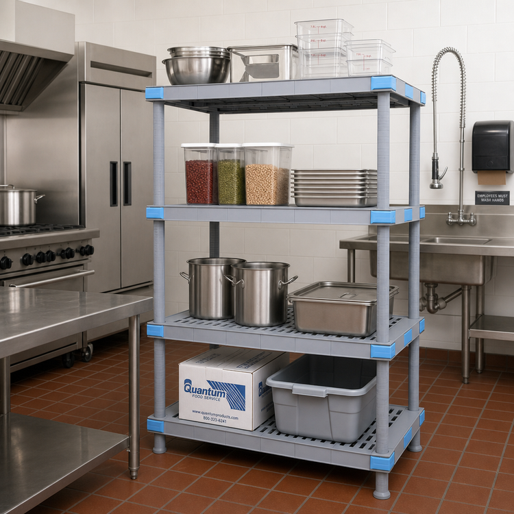 Product image #2 for Quantum Millenia 4-Shelf Polymer Stationary Starter Shelving Unit, 42 in. W x 21 in. D x 62 in. H, Gray, 2,000 lb. Capacity
