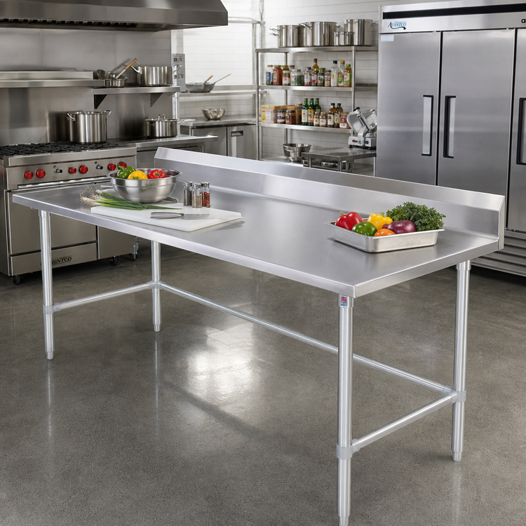 Product image #2 for Stallion 120-Inch x 36-Inch Stainless Steel Work Table with 5-Inch Backsplash and Safety Edge
