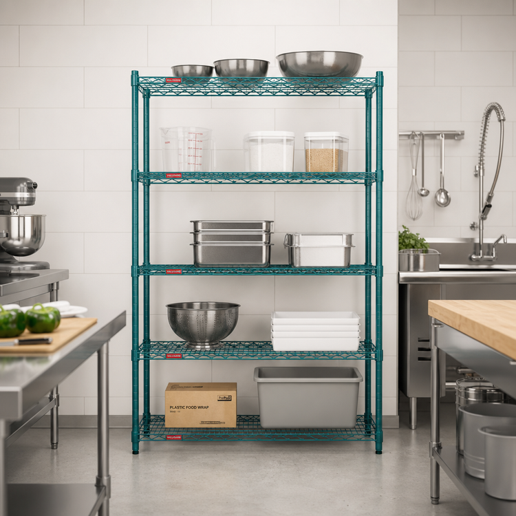 Product image #2 for Eagle Group Valu-Gard 5-Tier Stationary Wire Shelving Starter Unit, 48W x 24D x 74H, Green Epoxy