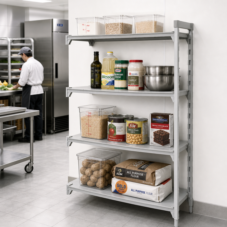 Product image #3 for Cambro Camshelving Premium 4-Tier Solid Add-On Polymer Shelving Unit, 24"W x 24"D x 72"H, Speckled Gray