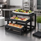 Thumbnail image #2 for American Metalcraft AWR10 3-Piece Rectangular Black Lacquered Wood Buffet Riser Set