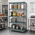 Thumbnail image #2 for Quantum 4-Tier Stationary Louvered Wire Plastic Mat Shelving Unit, 60 x 21 x 86 Inch, Green Epoxy Antimicrobial Coating