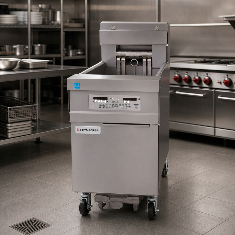 Product image #2 for Frymaster 11814EF 60 lb Electric Floor Fryer with Oil-Conserving Open-Pot Design and Built-In Filtration