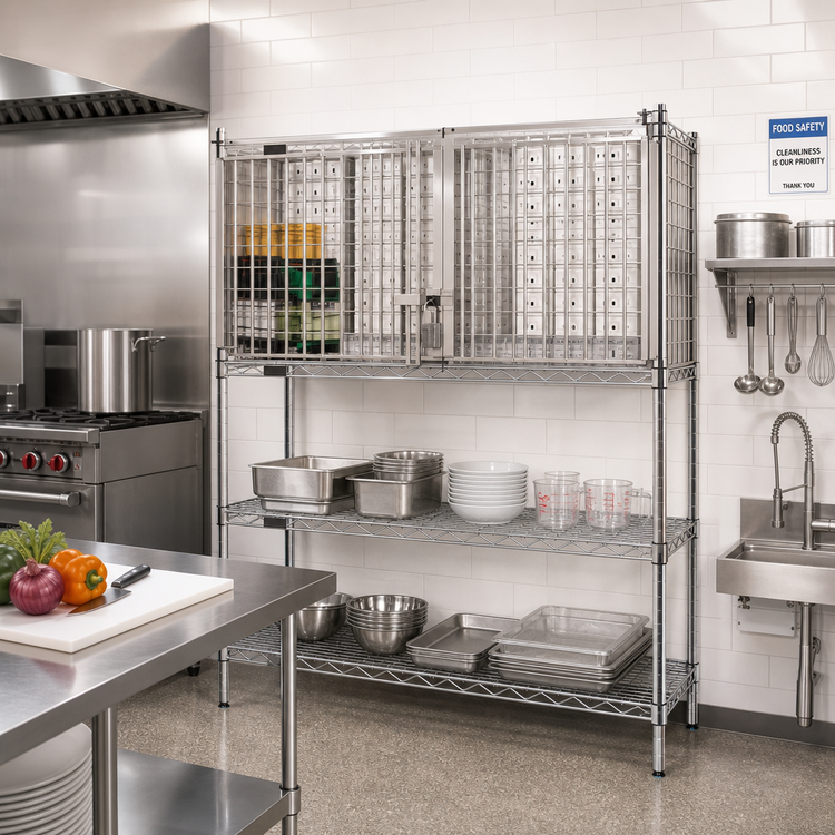Product image #2 for Eagle Group Stainless Steel Security Enclosure Kit for 21-Inch Shelving, 60-Inch Wide, Hinged Doors
