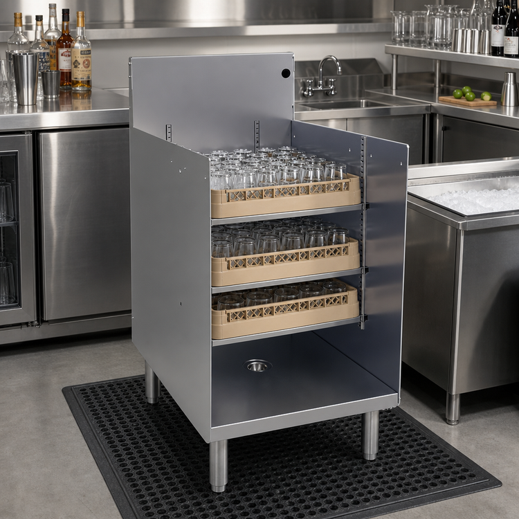 Product image #2 for Glastender Underbar Glass Rack Storage Unit, Open Top, Stainless Steel, 18 Inch W x 24 Inch D