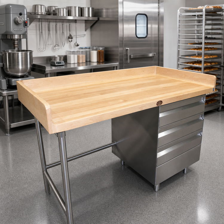 Product image #2 for Advance Tabco 72-Inch x 36-Inch Wood Top Bakers' Table with 3 Tiers of Right-Side Drawers