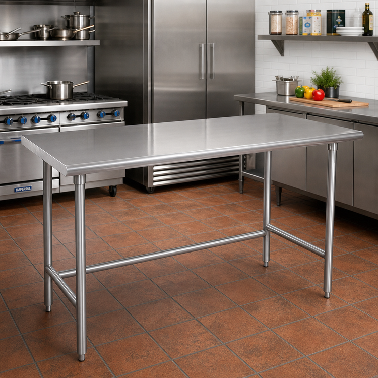 Product image #2 for Advance Tabco 84-Inch x 36-Inch 14-Gauge 304 Stainless Steel Open Base Work Table