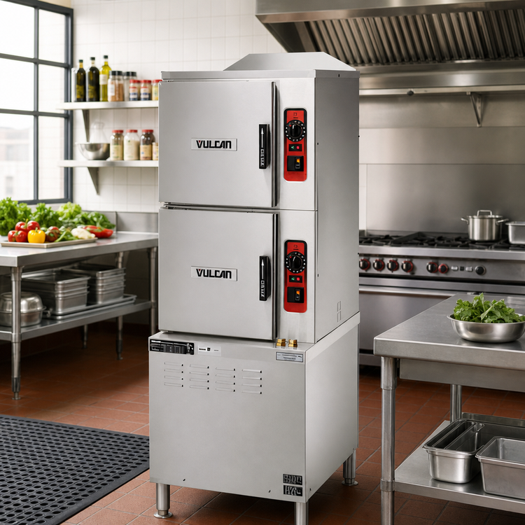 Product image #2 for Vulcan C24ET6 Two-Compartment Electric Convection Steamer on 24-Inch Cabinet Base, 6-Pan Capacity