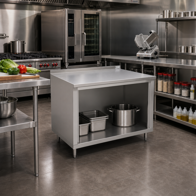Product image #2 for John Boos 36 x 36 Inch Open Front Cabinet Base Work Table with 16-Gauge 300 Series Stainless Steel Top and 1-1/2 Inch Rear Riser