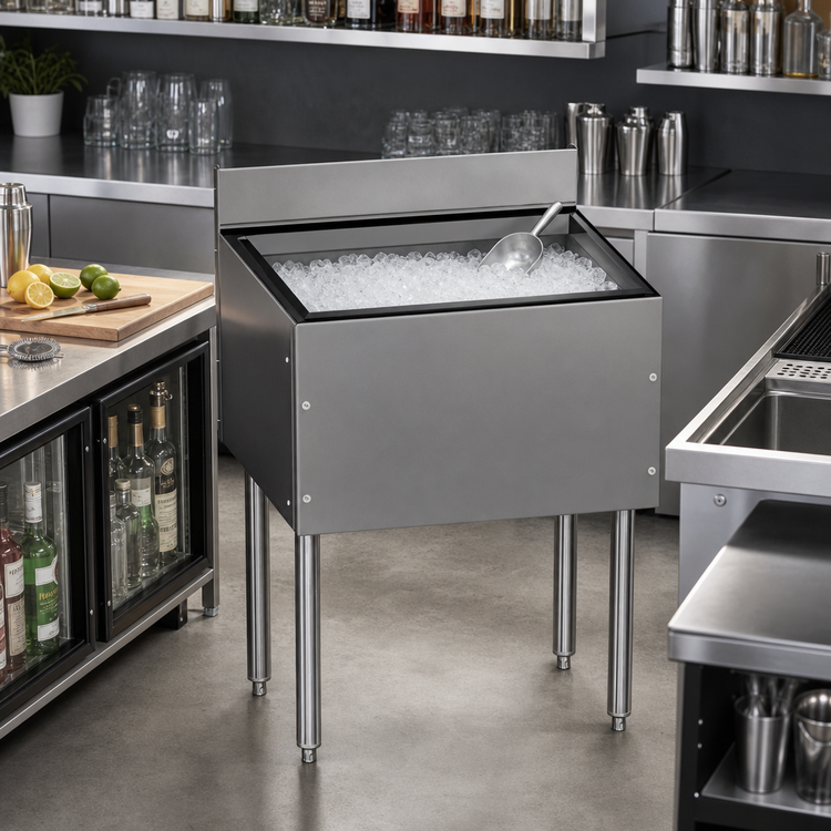 Product image #2 for CHOICE by Glastender 42-Inch Wide Stainless Steel Underbar Ice Bin, 24-Inch Deep, 149 lb Capacity