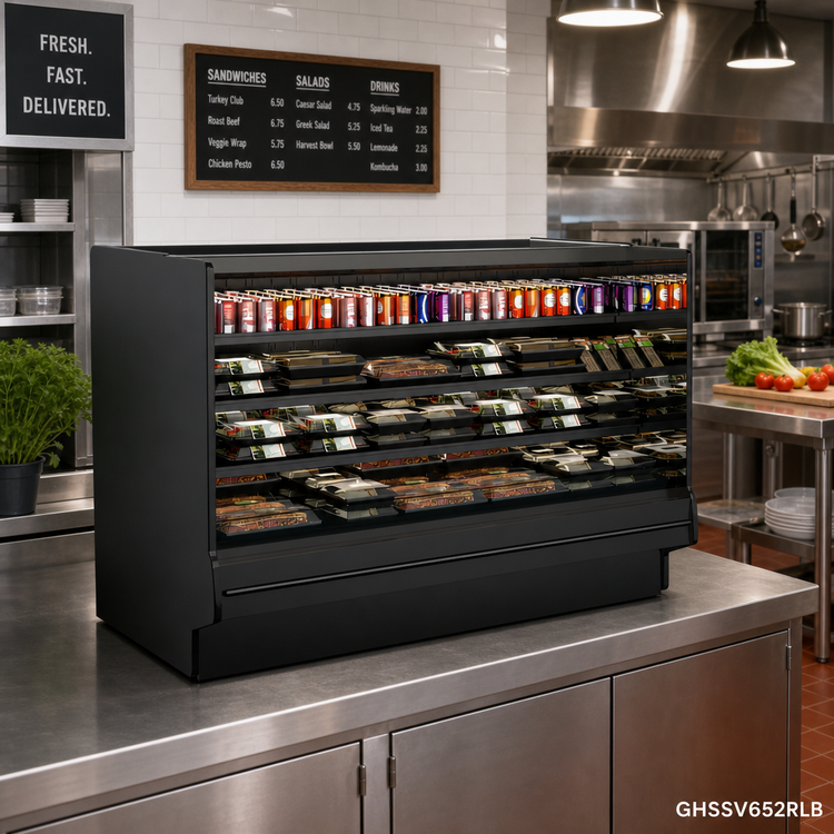 Product image #2 for Fusion® 75-3/8-Inch Countertop Refrigerated Self-Service Display Case with 3 Solid Shelves, Remote DX
