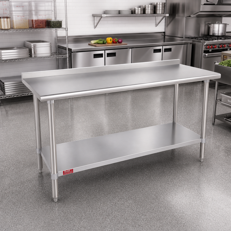 Product image #2 for Duke Deluxe 60-Inch x 30-Inch 16-Gauge Stainless Steel Work Table with 1-1/8-Inch Straight Riser and Stainless Undershelf
