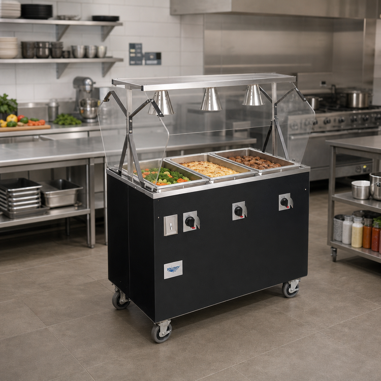 Product image #2 for Vollrath 2-Series Affordable Portable 3-Well Mobile Hot Food Station Deluxe with Breath Guard and Lights