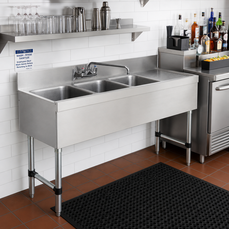 Product image #2 for Advance Tabco Special Value Series 48-Inch 3-Compartment Stainless Steel Bar Sink Unit with Right Drainboard and Splash-Mount Faucet