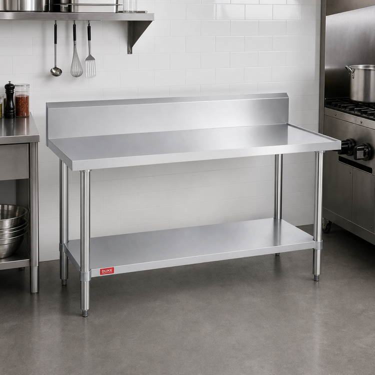 Product image #2 for Duke 60-Inch x 24-Inch Stainless Steel Work Table with 10-Inch Riser, Marine Edge, and Galvanized Undershelf