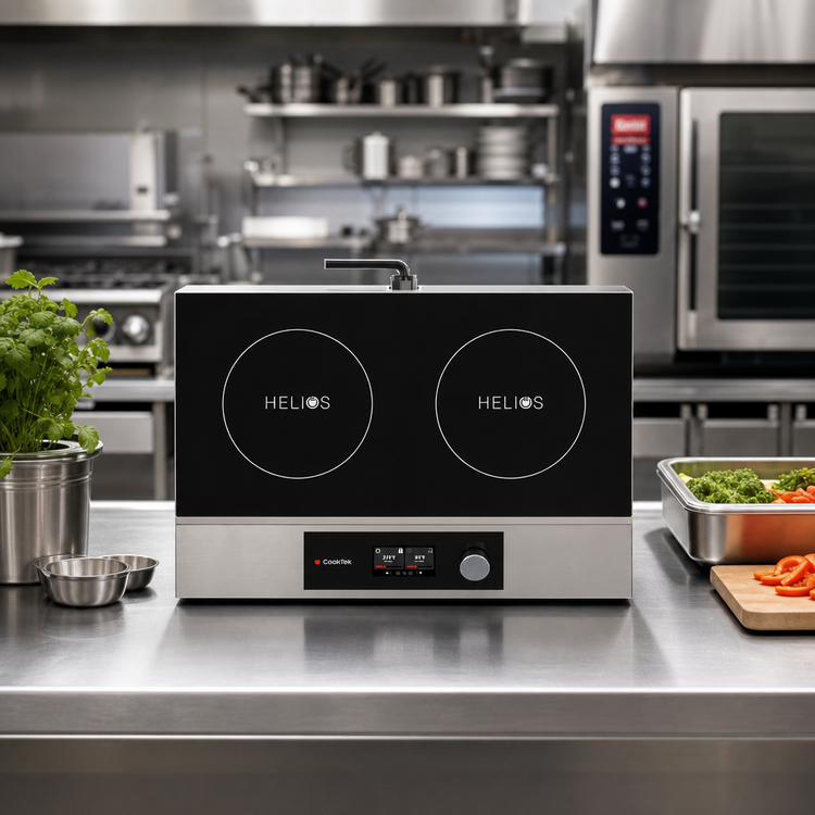 Product image #2 for CookTek Helios Touch Side-to-Side Double Hob Freestanding Induction Cooktop, 2.5 kW Per Hob, 200-240V