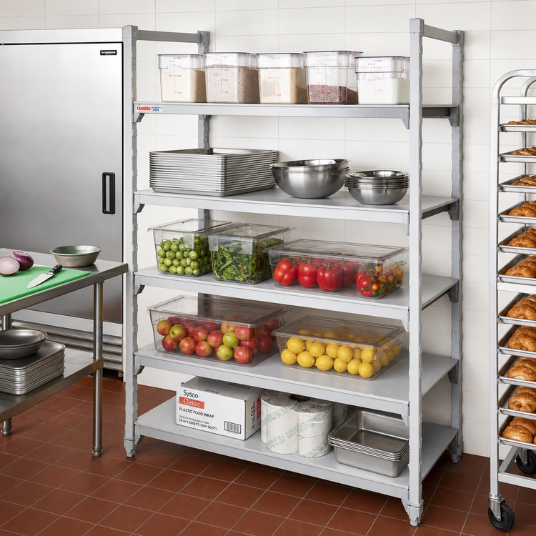 Product image #2 for Cambro Camshelving Elements XTRA 5-Shelf Universal Solid Shelf Kit, 24 x 36 Inches, Speckled Gray