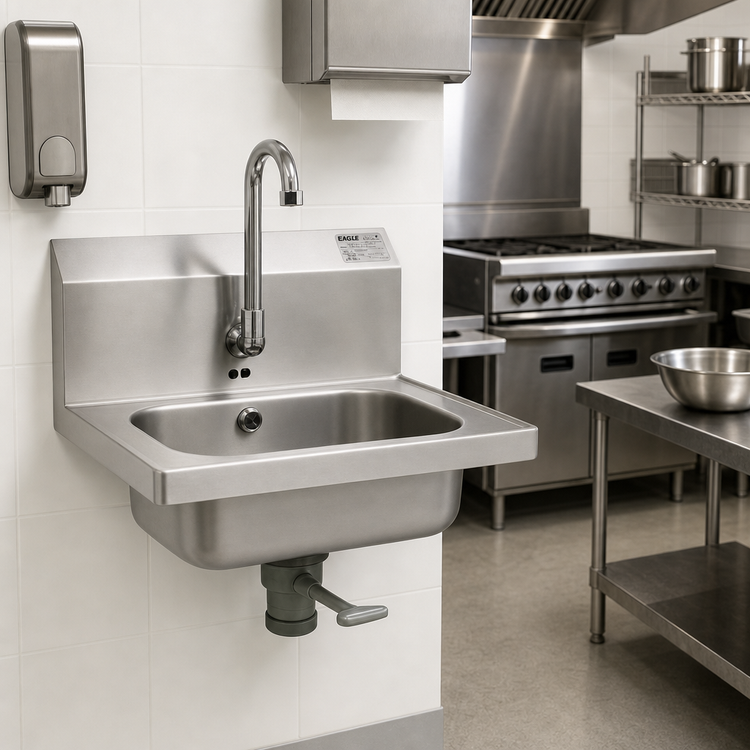 Product image #2 for Eagle Group Wall-Mount Hand Sink with Electronic Eye Gooseneck Spout, 14 x 10 x 5-Inch Bowl, 304 Stainless Steel