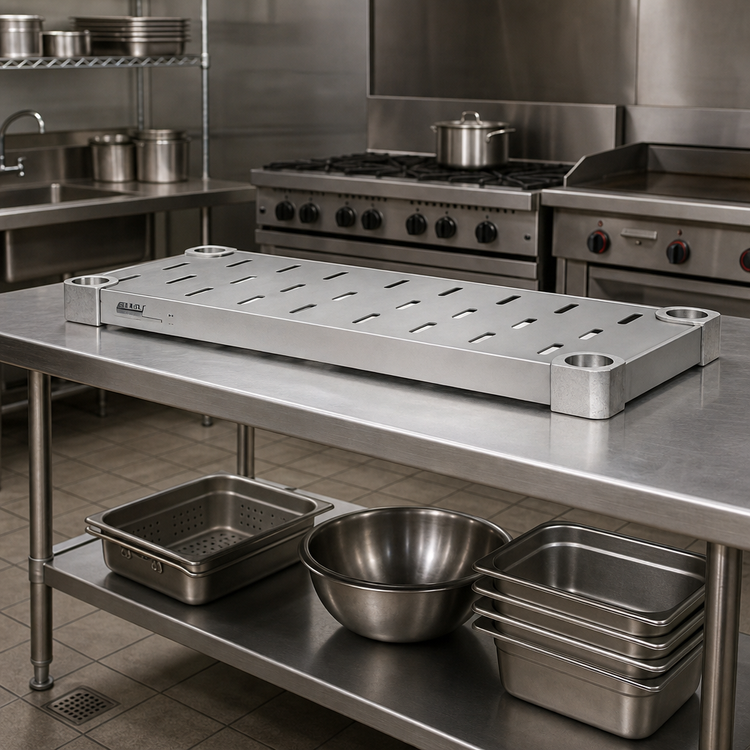 Product image #3 for Eagle Group Quik-Set Louvered Solid Shelf, 48 x 18 Inches, 14/304 Stainless Steel