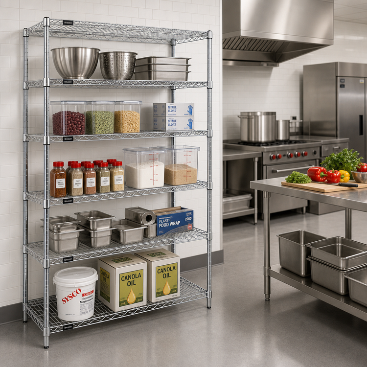Product image #2 for Quantum 54"W x 14"D x 74"H 5-Shelf Stainless Steel Wire Shelving Starter Kit