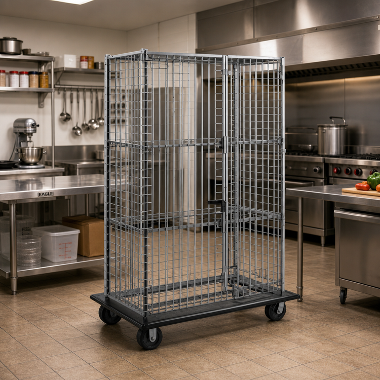Product image #2 for Eagle Group QuadTruss Mobile Wire Security Cage with Dolly Truck, 64-7/8" W x 29-3/4" D x 69" H, Hybrid Epoxy Finish