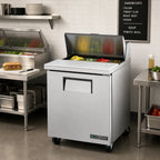 Thumbnail image #2 for True Mfg. - General Foodservice TSSU-27-08-HC 27-Inch 8-Pan Sandwich/Salad Prep Table with 1 Door, Self-Contained Refrigeration and Cutting Board