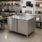 Thumbnail image #2 for BK Resources CSTR5-3030HL Enclosed Stainless Steel Work Table, 30 x 30 x 39-3/4 in, 14-Gauge Top, 5-Inch Backsplash, Locking Hinged Doors