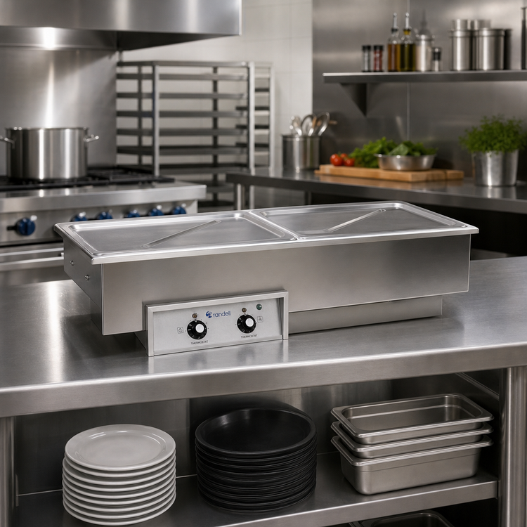 Product image #2 for Randell Custom & Serving 2-Pan Drop-In Electric Wet-Operation Hot Food Well with Drains and Thermostatic Controls