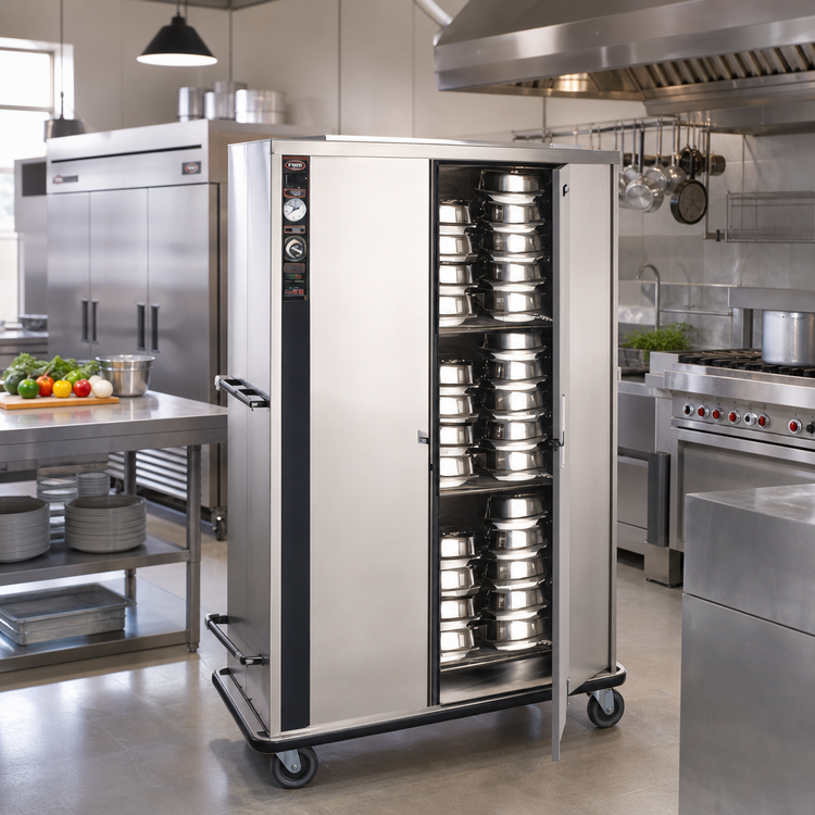 Product image #3 for FWE P-Series Heated Banquet Cart, 180 Covered 11-Inch Plate Capacity, Single Door, Stainless Steel, Mobile
